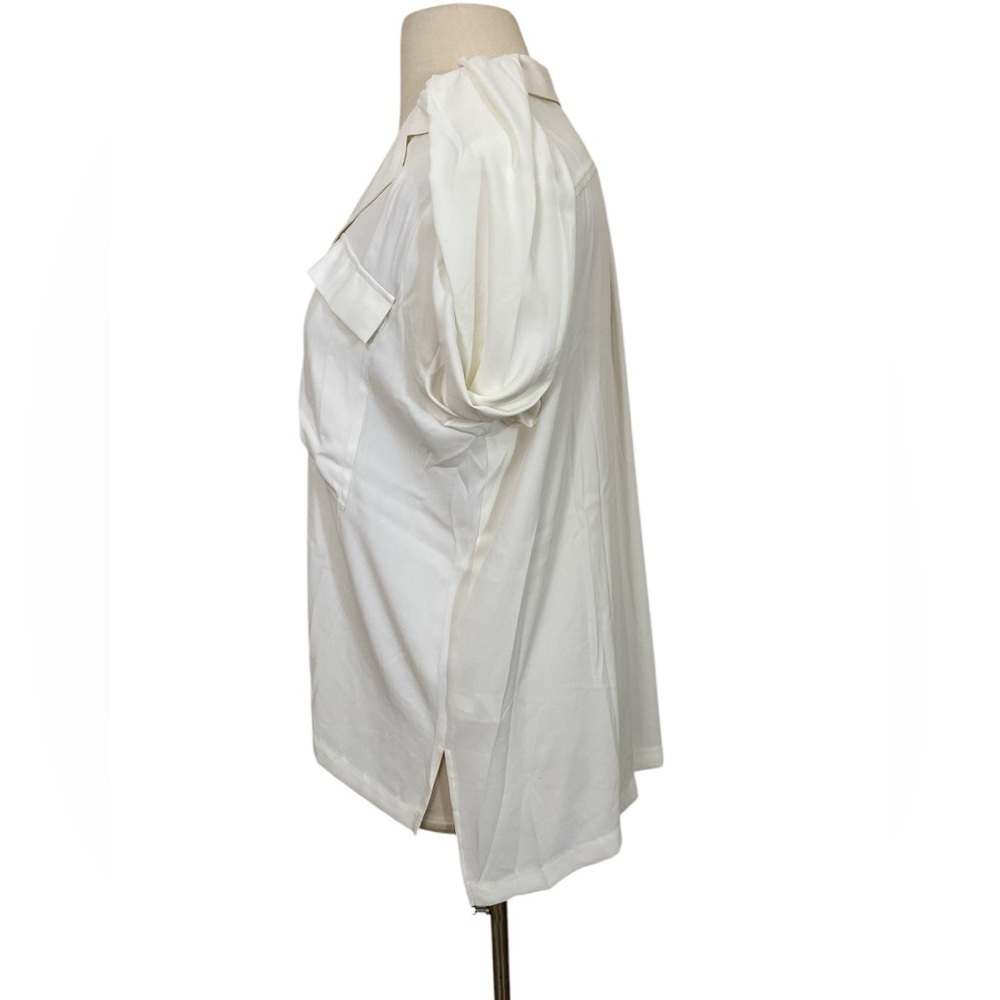 Old Money Long sleeve pocket soft shirt Chiffon button down ecru minimalist - Picture 5 of 11